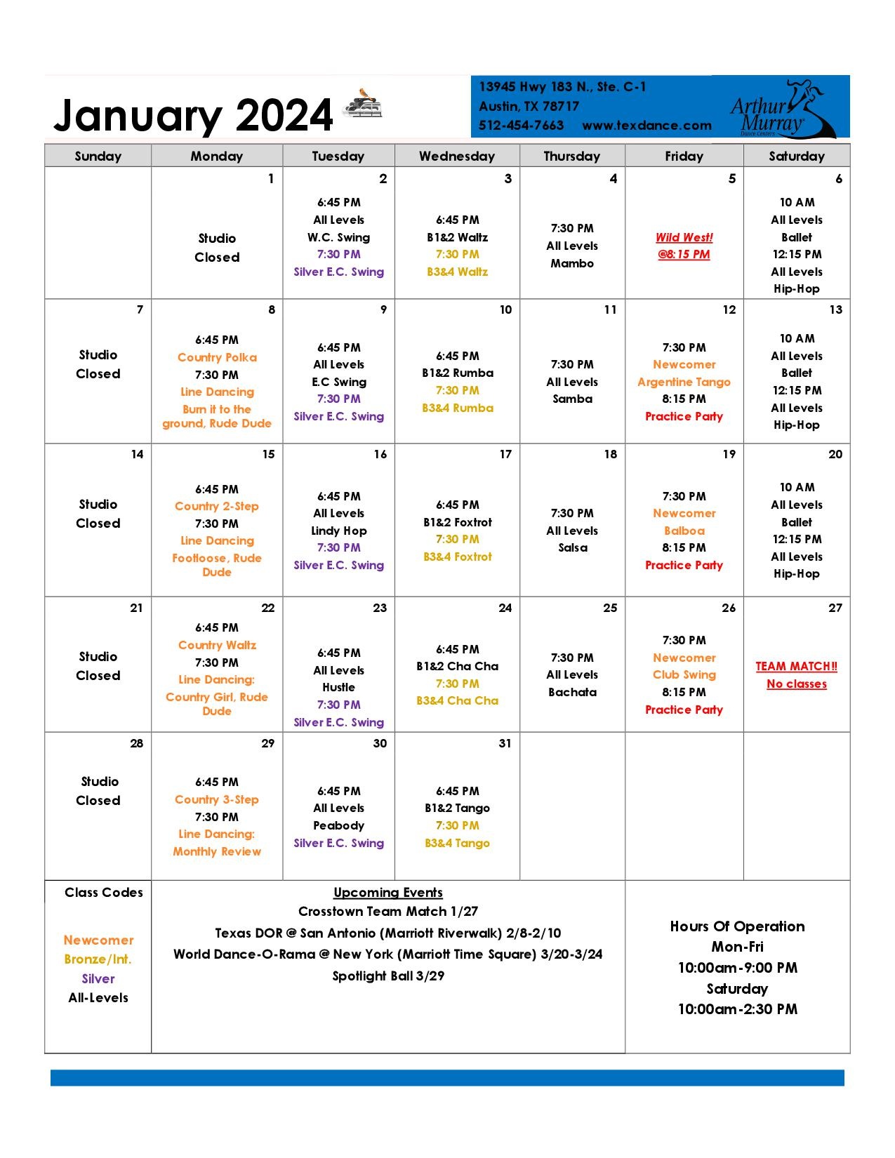 Calendar | Dance Lessons For Adults | Arthur Murray Dance Studio in Austin